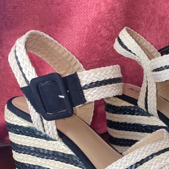 Stripe Espadrille Platform Sandals Womens 9.5 Brown Wedge Heel Open Toe Ladies - Picture 8 of 8